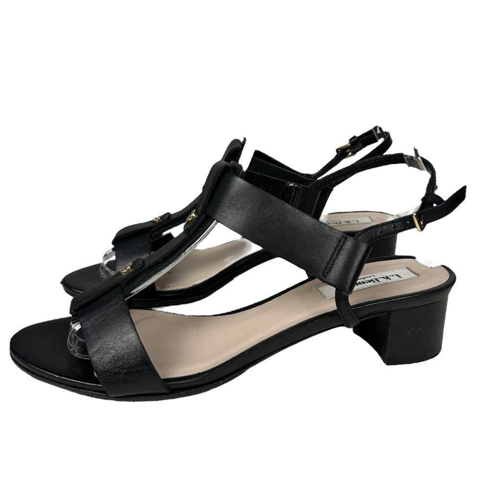 LK Bennett Black Leather T Strap Heeled Sandals 7